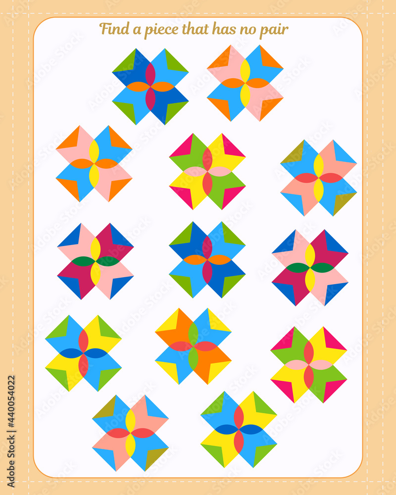 Logic game for children. Find which shape is unpaired. Development of attention Logic game for children. Find which shape is unpaired. Development of attention