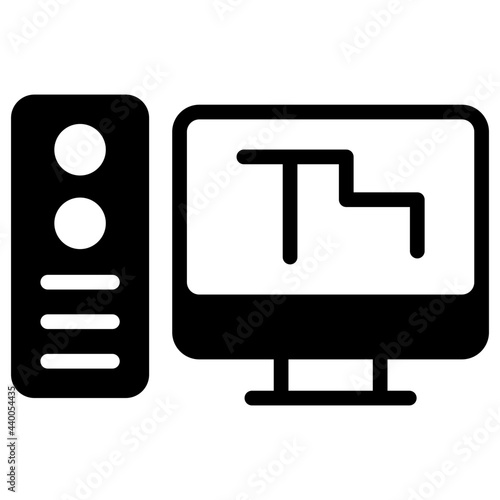 A solid design icon of workstation