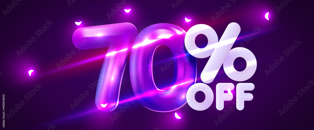 70 percent Off. Discount creative composition. 3d mega sale symbol with decorative objects. Sale banner and poster. 70 percent Off. Discount creative composition. 3d mega sale symbol with decorative objects. Sale banner and poster.