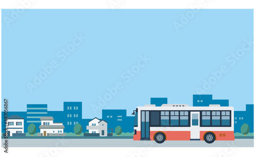 路線バスと街並みのイラスト素材