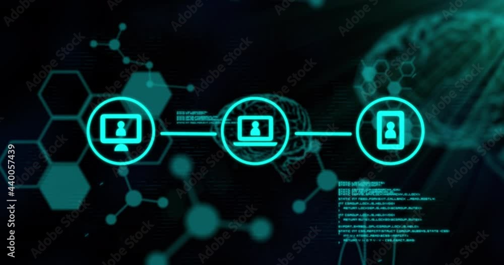 Animation of network of connections with human brain and data processing Animation of network of connections with human brain and data processing