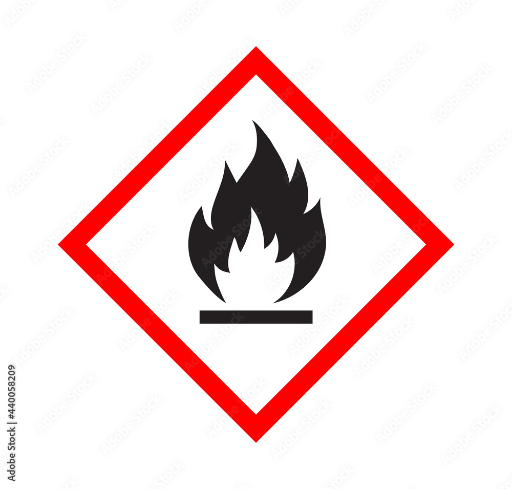 Flammable icon isolated on white background. Flammable warning sign. Vector illustration. Flammable icon isolated on white background. Flammable warning sign. Vector illustration.