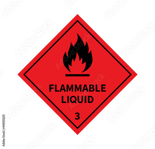 Flammable liquid sign on white background. Danger sign. Label, Sticker, Symbol. Vector illustration. photo