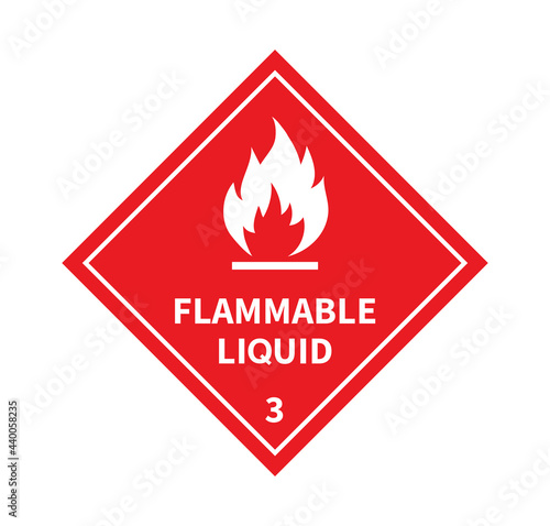 Flammable liquid sign on white background. Danger sign. Label, Sticker, Symbol. Vector illustration.