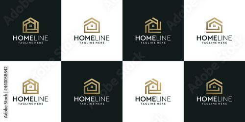 Set of golden monogram building house logo
