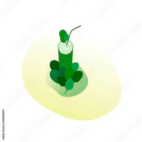 healthy cocktail in the morning or for lunch. Green spinach cocktail. Illustration for restaurants and cafes