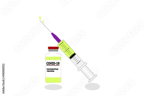 syringe drawing vaccine and COVID-19 vaccine vial. concept of campaign to be vaccinated for community immunization to save the world from Covid-19 outbreak pandemic.