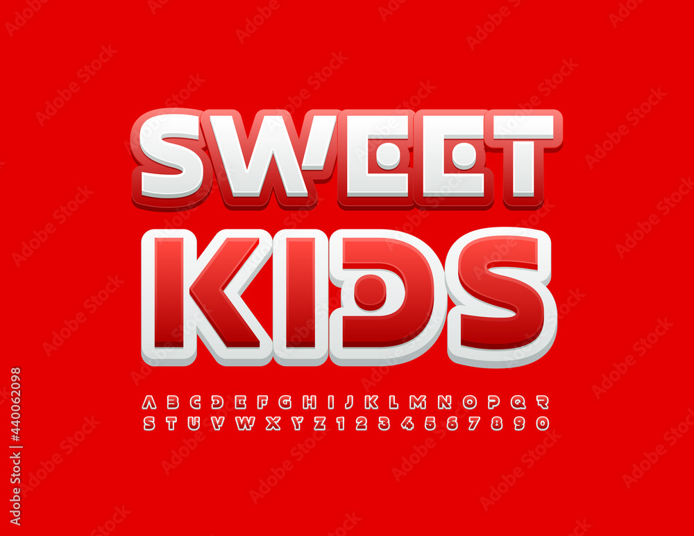 Vector bright Sign Sweet Kids. Trendy 3D Font. Artistic Alphabet Letters and Numbers set