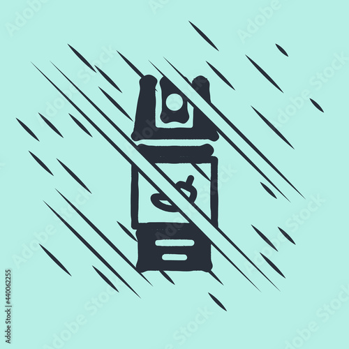 Black Pepper spray icon isolated on green background. OC gas. Capsicum self defense aerosol. Glitch style. Vector