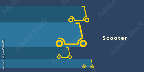 Electric scooter. Set of flat vector illustrations. City transport, simple background image. Patterns.  Ideal for banner, poster or flyer.
