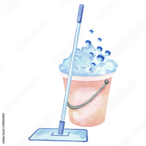Watercolor mop and bucket
