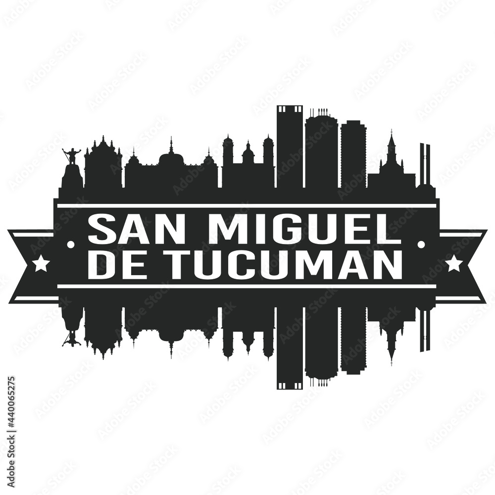San Miguel de Tucuman Argentina Skyline. Banner Vector Design Silhouette Art. Cityscape Travel Monuments.
