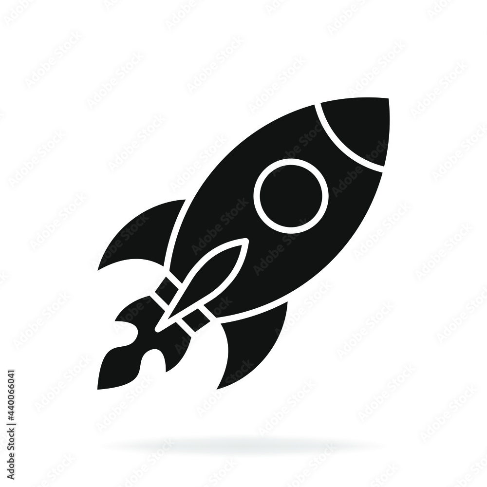 Fototapeta premium Rocket launch icon flat style isolated on white background. Vector illustration