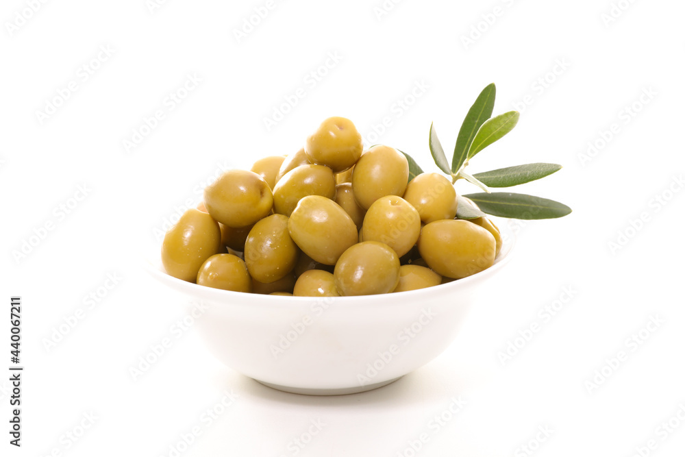 bowl of green olive and leaf bowl of green olive and leaf