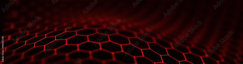 Abstract wave of connected hexagons. Futuristic polygonal background. Artificial intelligence. Big data technology. 3d rendering Abstract wave of connected hexagons. Futuristic polygonal background. Artificial intelligence. Big data technology. 3d rendering