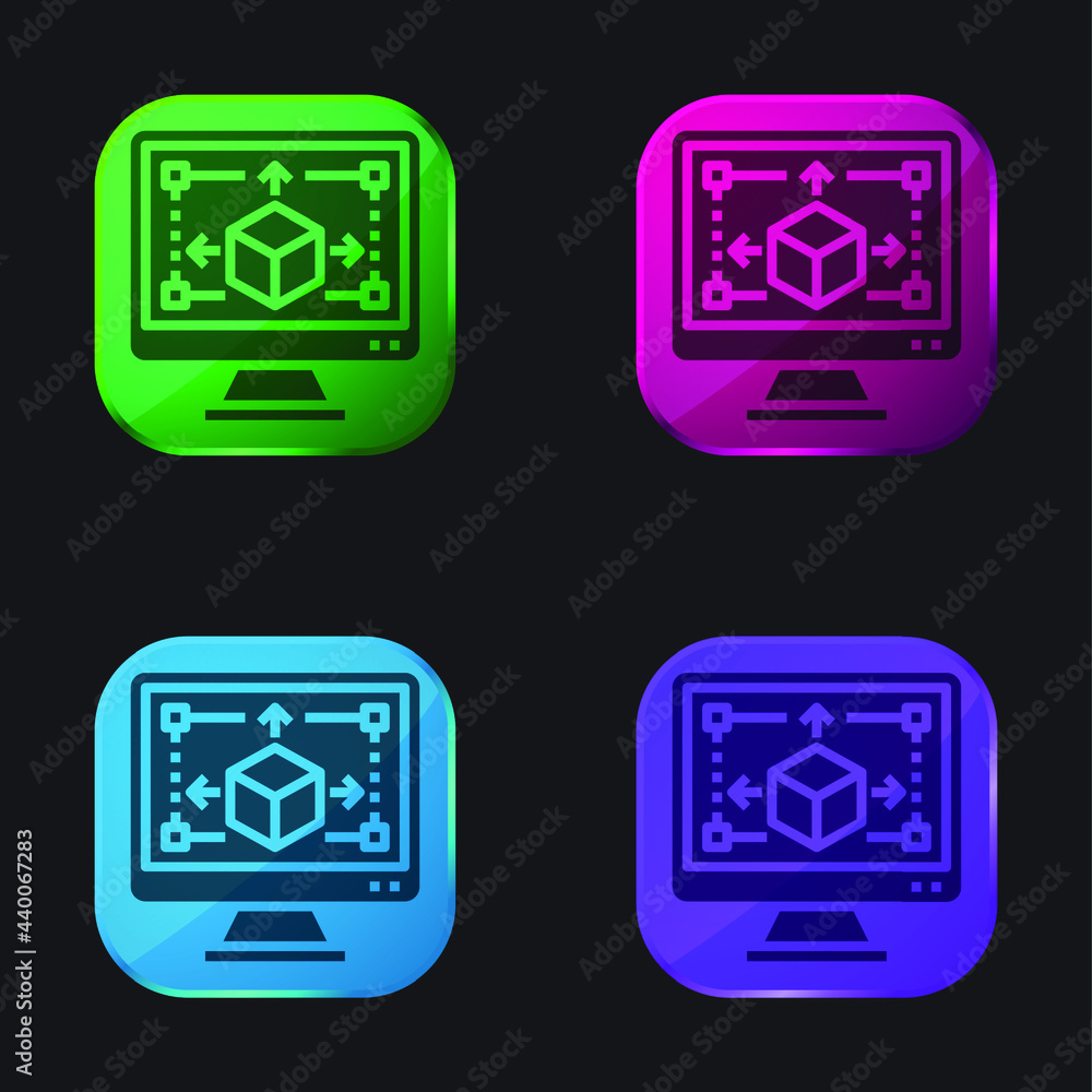 3d Modeling four color glass button icon 3d Modeling four color glass button icon
