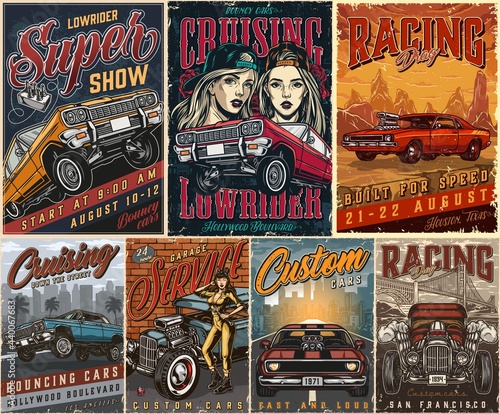 Custom cars vintage colorful posters