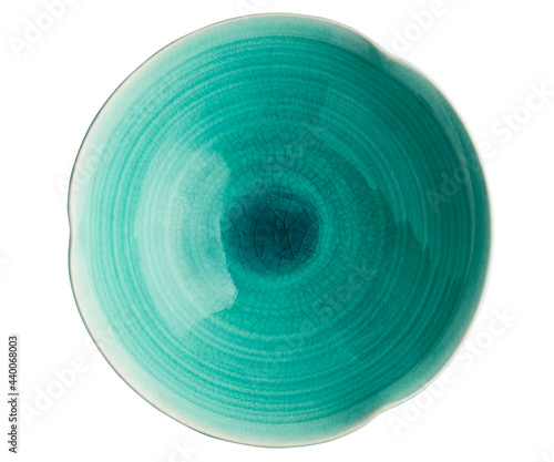 Blue ceramic bowl, Empty bowl isolated on white background with clipping path, Top view 