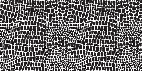 Crocodile skin black Seamless vector pattern isolated on white background.