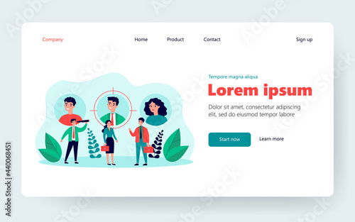 Job candidates or employees with their profiles or personal data. Business people and their user pic. Vector illustration for target audience, sourcing, talent scouting concepts