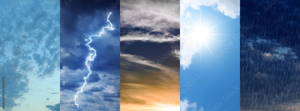 Collage of different weather conditions - obrazy, fototapety, plakaty 
