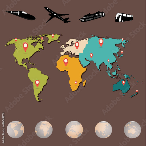 Logistics travel map of the world with a globe
