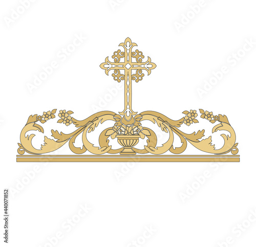 GOLD EMBROIDERY FOR LITURGICAL CLOTHES AND SACRED CEREMONIES. SACRED CATHOLIC SYMBOLS IN ANCIENT STYLE WITH GOLDEN DECORATIONS