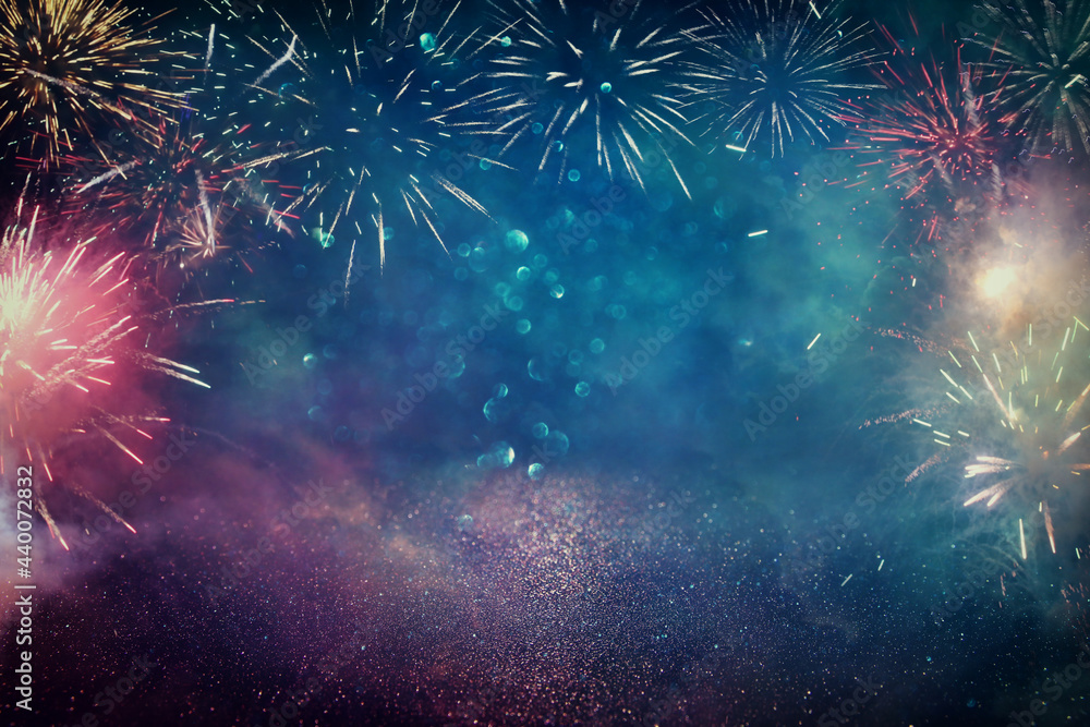 abstract holiday firework background. 4th of july concept - obrazy, fototapety, plakaty 