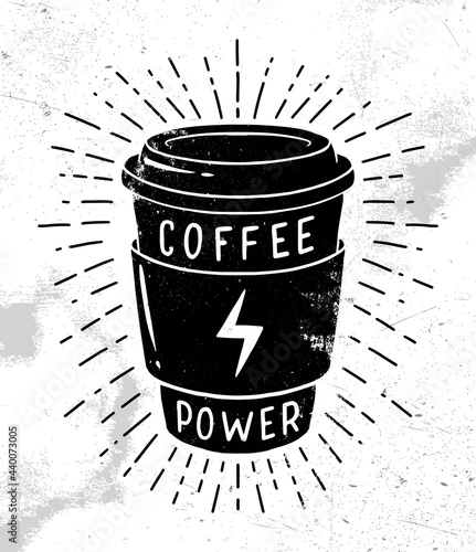 Coffee power t-shirt design. Retro emblem, logo, badge.