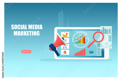 Social media digital marketing, sales data analysis concept