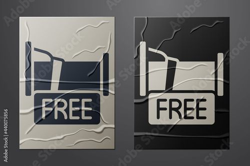 White Free overnight stay house icon isolated on crumpled paper background. Paper art style. Vector