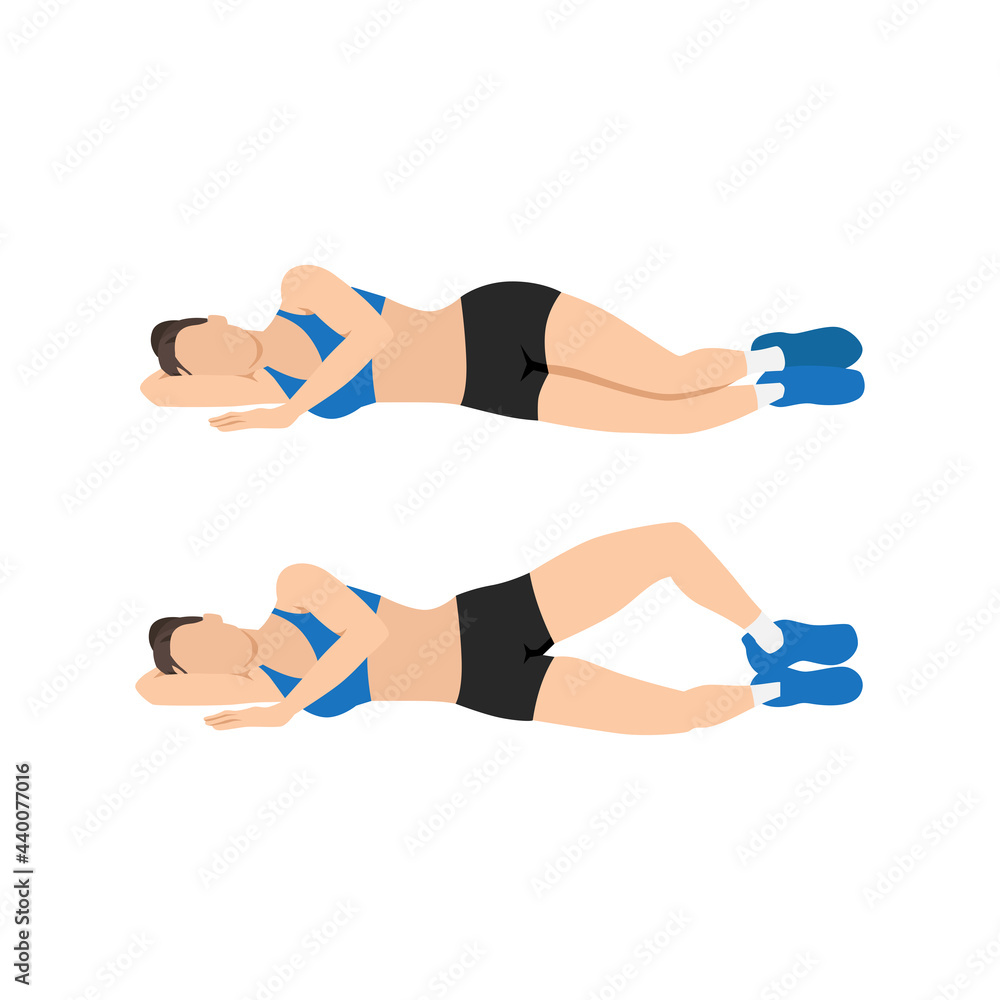 Woman doing Clamshells. Clams exercise. Flat vector illustration