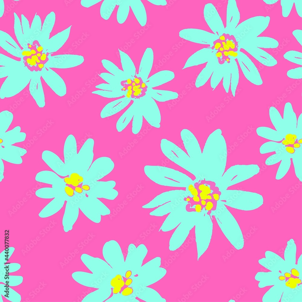 Flowers background print for textile. The drawn small flowers beautiful illustration for the fabric. Design ornament pattern seamless. Vector