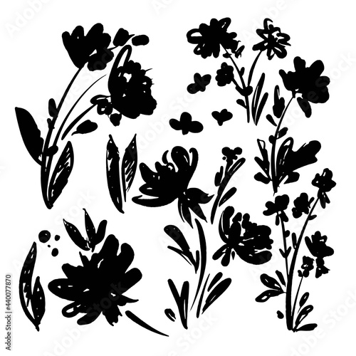 Hand drawn monochrome flowers pattern seamless trend in textiles vector background floral fabric