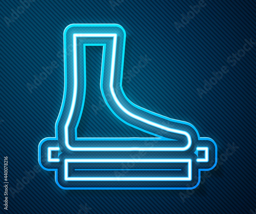 Glowing neon line Flat foot icon isolated on blue background. Vector