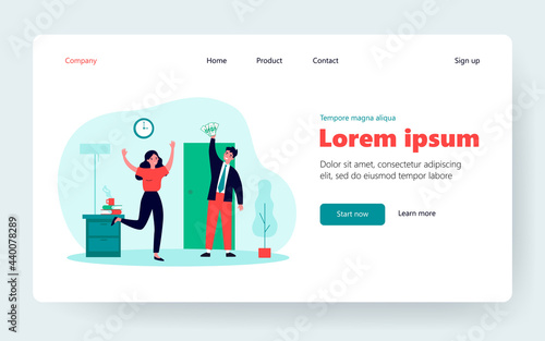 Man bringing salary to wife. Husband coming home with money, cash. Flat vector illustration. Family, income, budget concept for banner, website design or landing web page