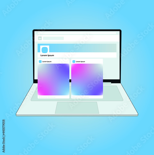 Linkedin Profile Template. Minimalist design. Colorful. Illustration. Laptop