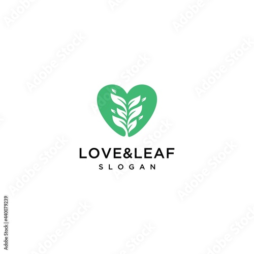Love and leaf logo design templete 