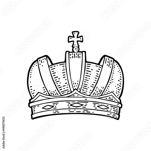 King crown. Engraving vintage vector black illustration. Isolated on white