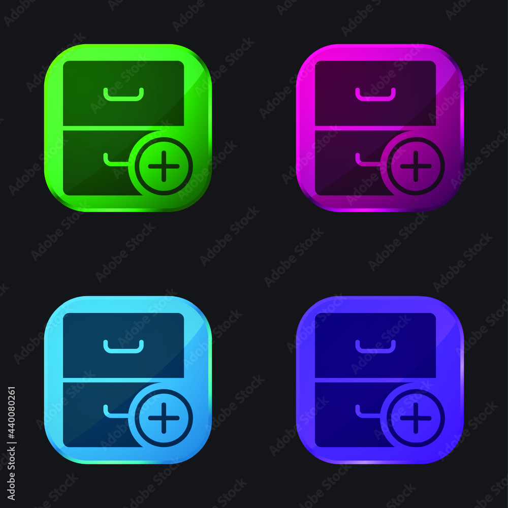 Archive four color glass button icon Archive four color glass button icon