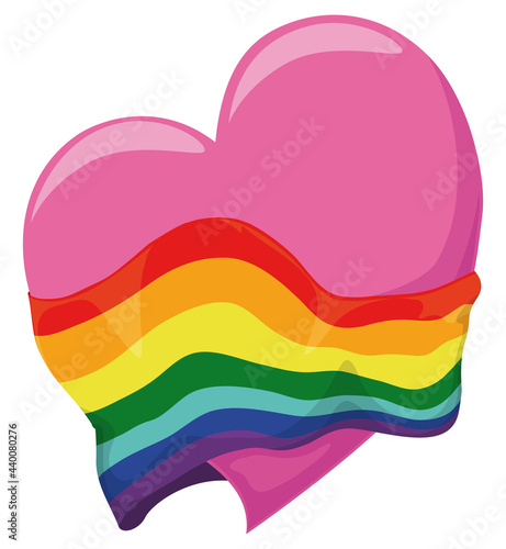 Pink Heart with Colorful Rainbow Flag around It, Vector Illustration