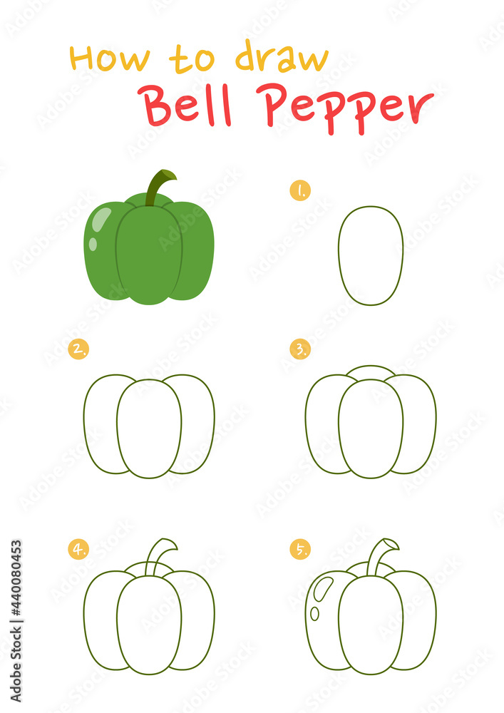 How to draw a bell pepper vector illustration. Draw a bell pepper step