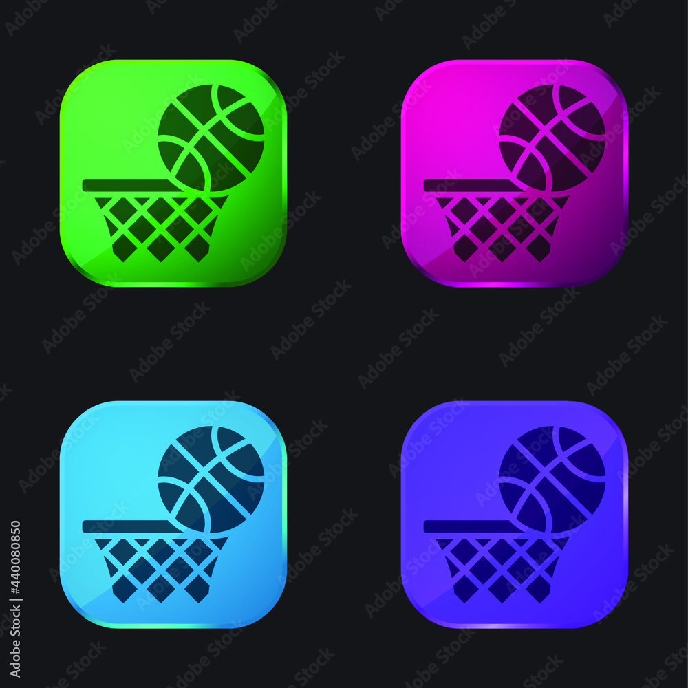 Basketball four color glass button icon