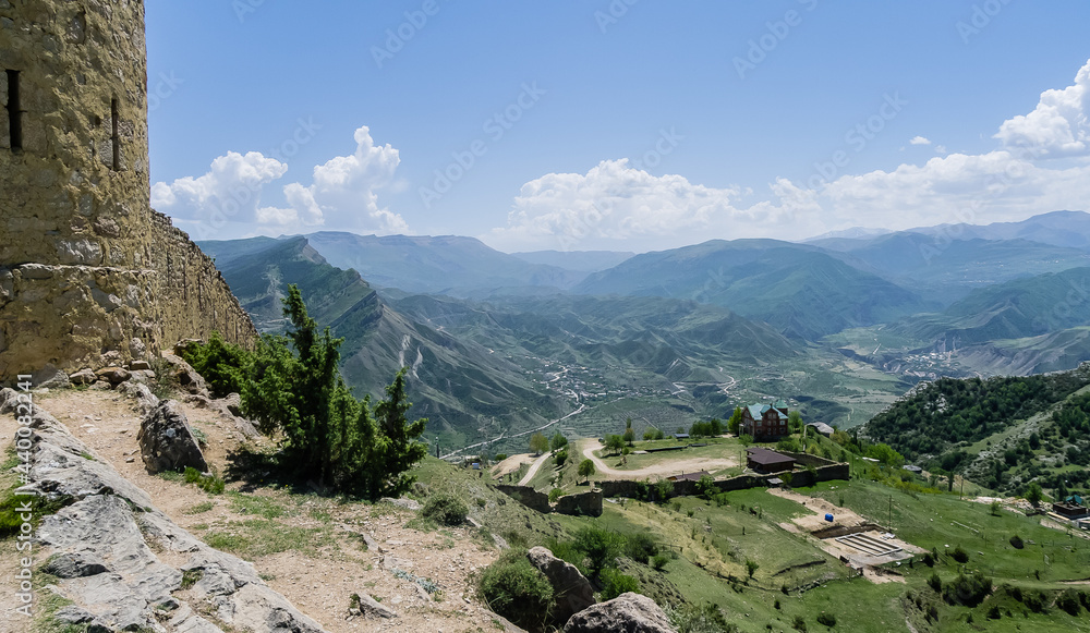 Gunibsky fortress. Protective wall and gates of Gunib. Russia, Republic of Dagestan.