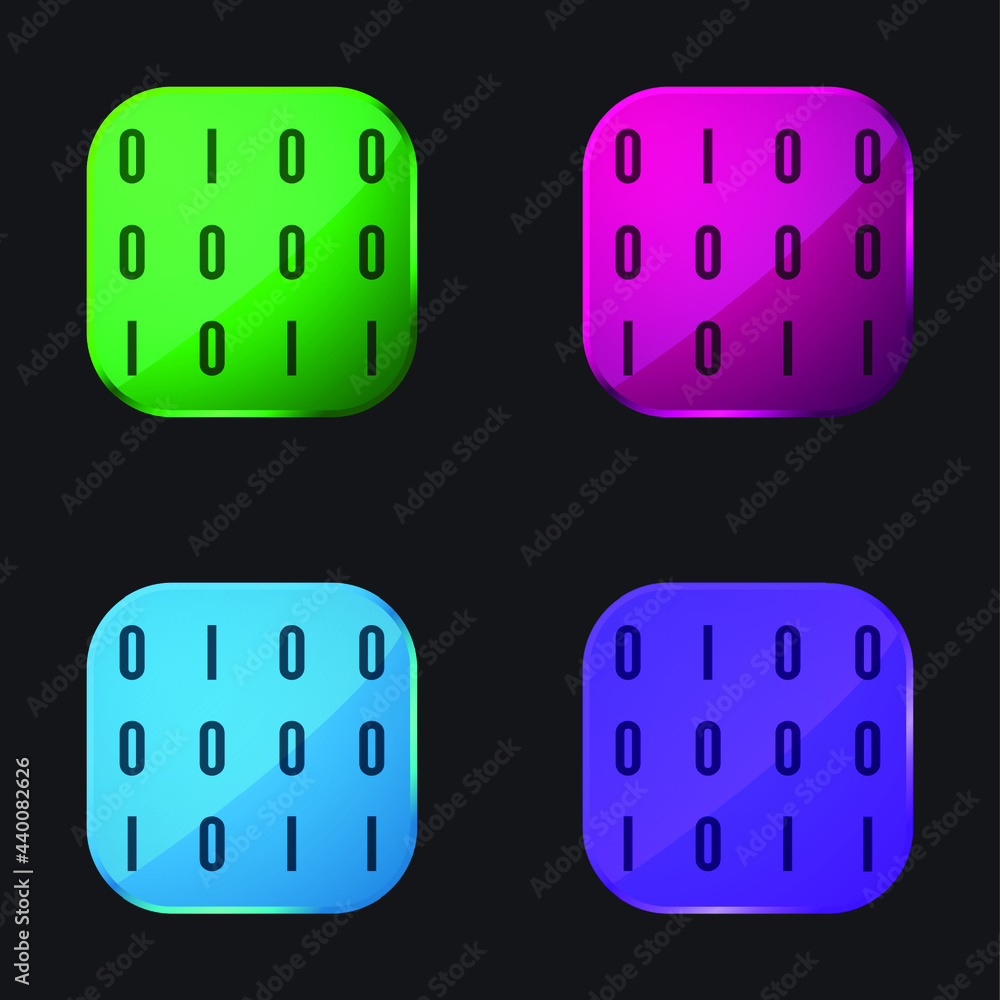 Binary Data Numbers four color glass button icon Binary Data Numbers four color glass button icon