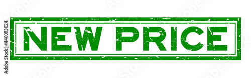 Grunge green new price word square rubber seal stamp on white background
