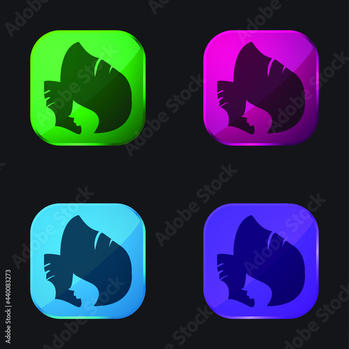 Black Long Hair four color glass button icon