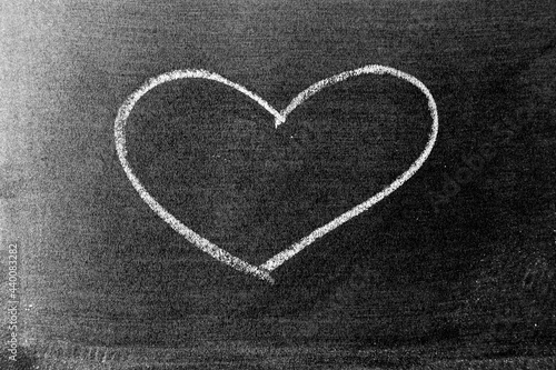 White color chalk hand drawing in heart shape on blackboard or chalkboard background