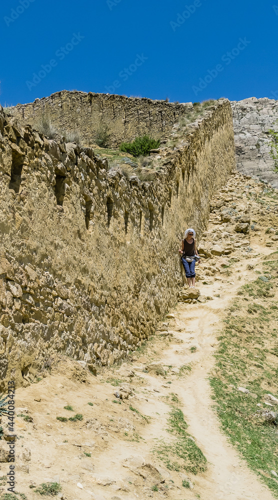 Gunibsky fortress. Protective wall and gates of Gunib. Russia, Republic of Dagestan.