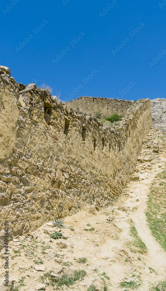 Gunibsky fortress. Protective wall and gates of Gunib. Russia, Republic of Dagestan.